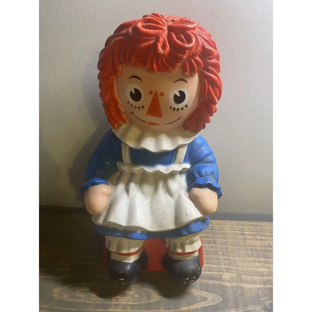 Vintage 1972 RAGGEDY ANN Plastic Piggy Bank BOBBS MERRILL MY TOY CO. Large 10.5